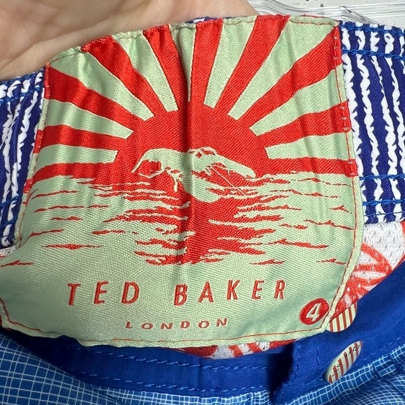 TED BAKER Blue Patterned Swim Trunks Size Large - Picture 2 of 6